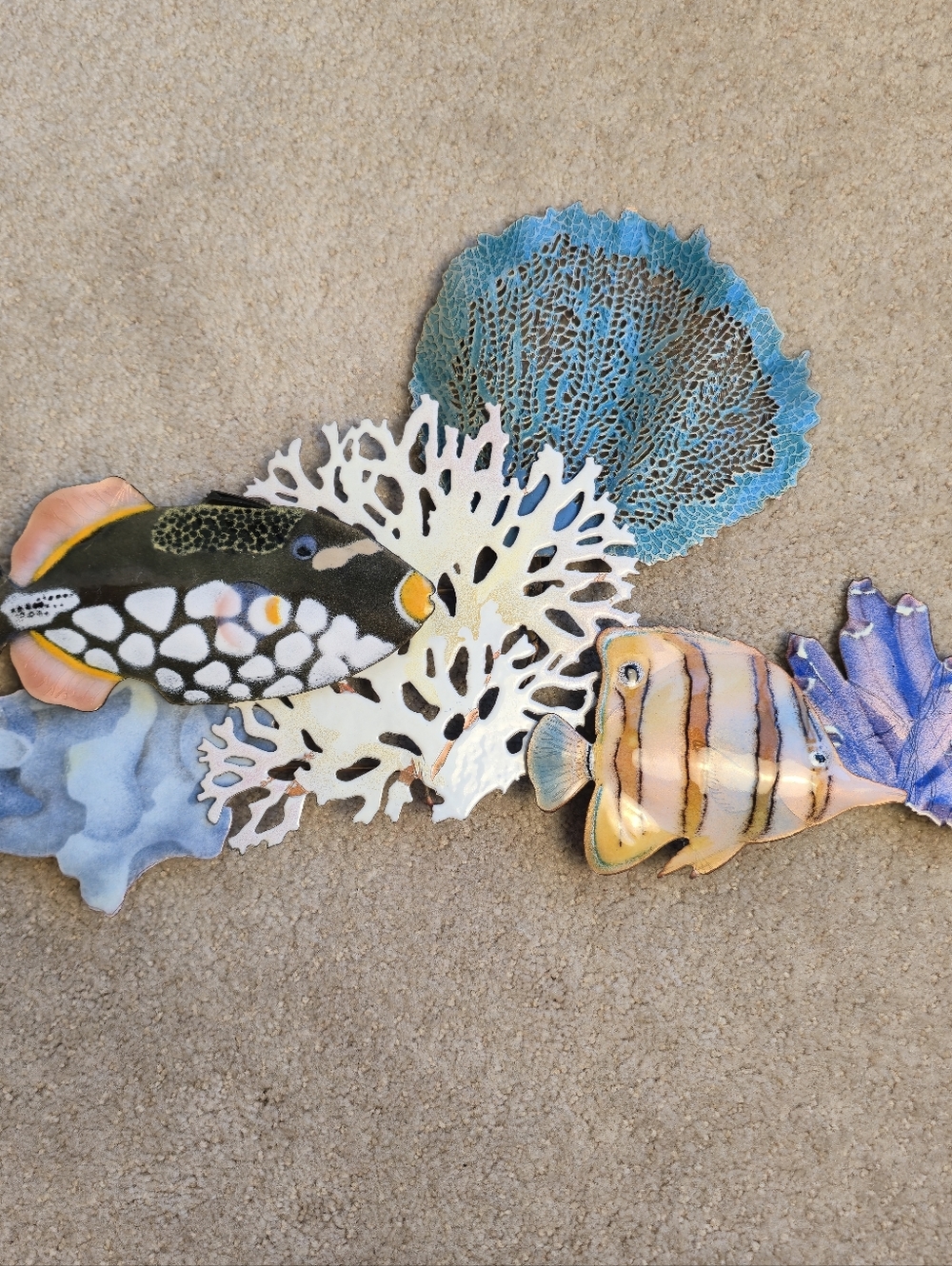 Bovano of Cheshire Enameled Metal Sea Life Wall Sculpture Fish Coral